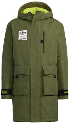 adidas Originals Long Hooded Down Jacket Olive Green Winter Coat. H58061 Order adidas Originals Long Hooded Down Jacket Olive Green Winter Coat. H58061