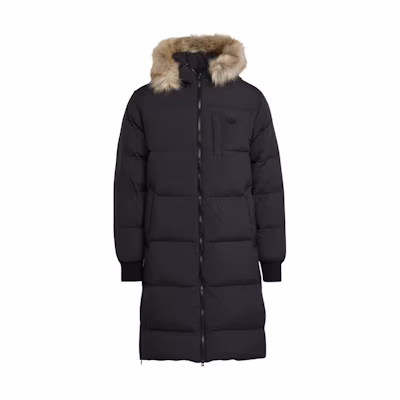 adidas Originals Men’s Black Down Puffer Jacket with Hood Longline Design HL9194