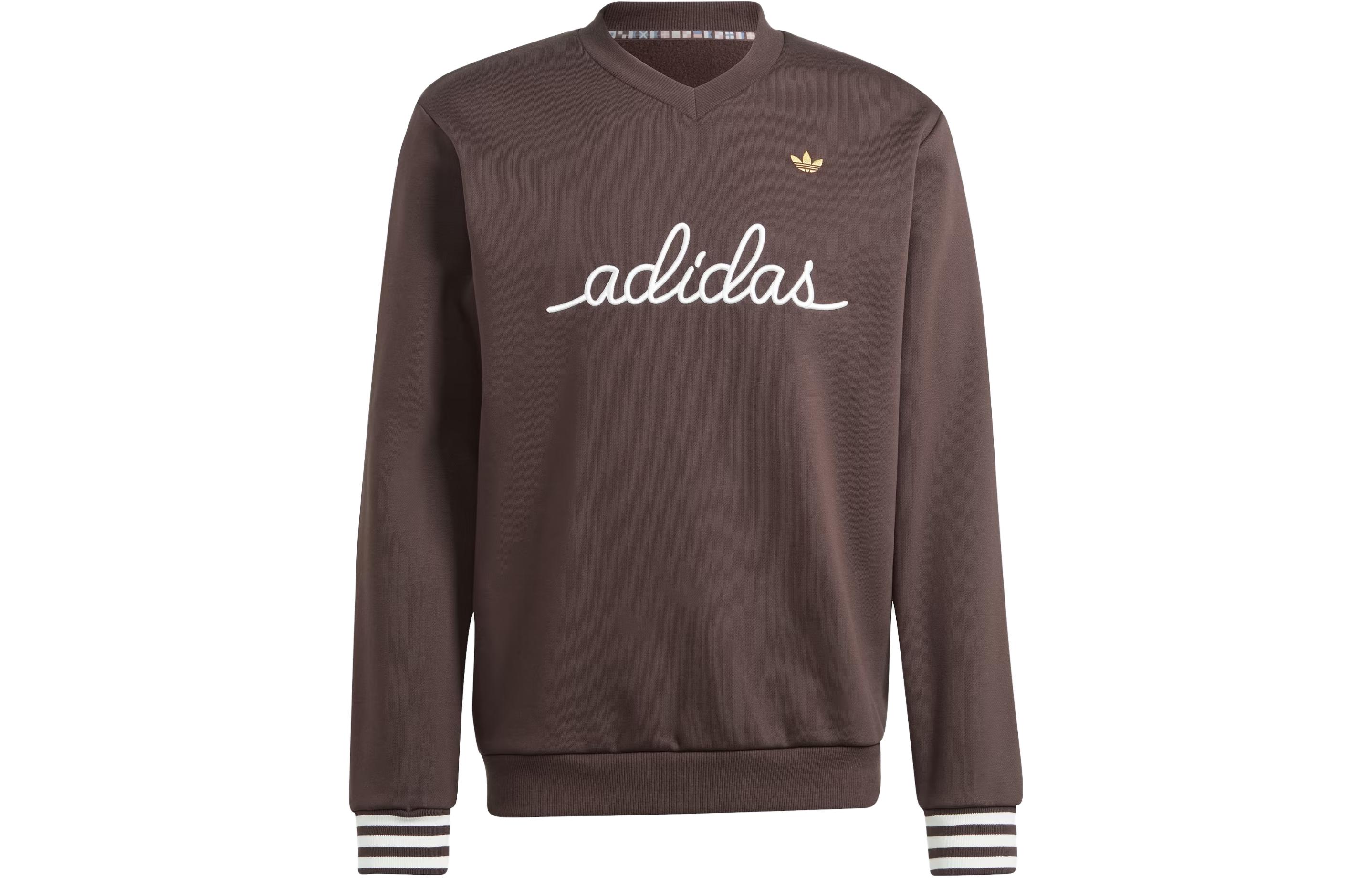 adidas Originals Nice Embroidered V-Neck Sweatshirt Brown Long Sleeve IR7594