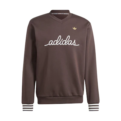 adidas Originals Nice Embroidered V-Neck Sweatshirt Brown Long Sleeve IR7594