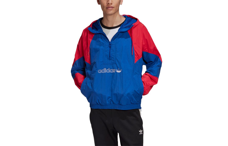 adidas Originals Outdoor Windbreaker Jacket Blue Colorblock Hooded GE6239