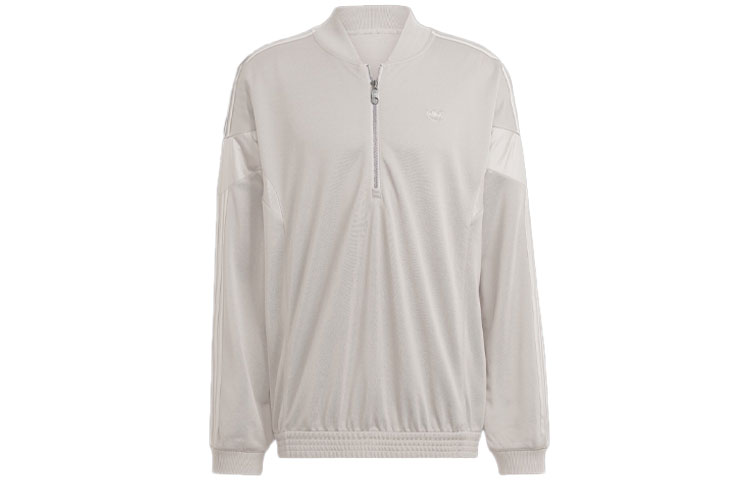 adidas Originals Pearl Gray Half-Zip Jacket with Solid Stripe Logo Design HM2340