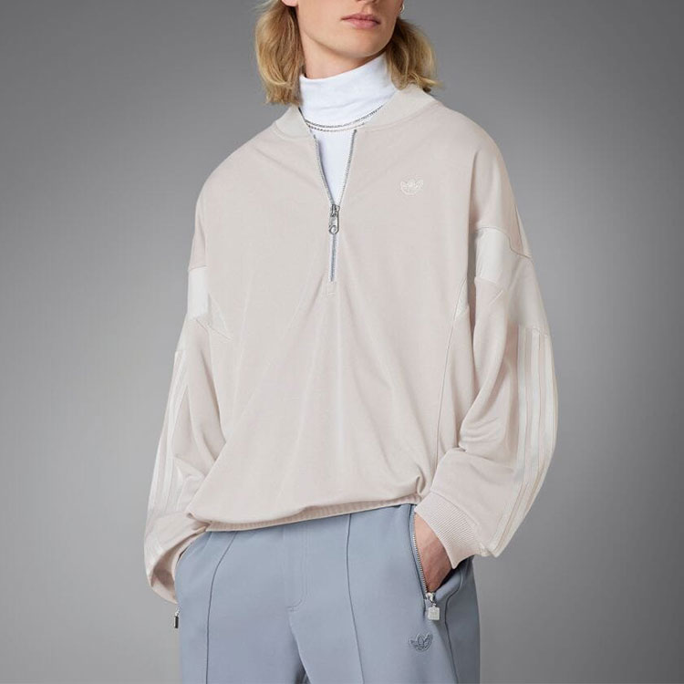 Sizing 아디다스 오리지널 펄그레이 하프집 재킷 솔리드 스트라이프 로고 디자인 HM2340