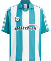 adidas Originals Play Football Polo Shirt Striped Print Ice Blue Sportswear. IW6307
