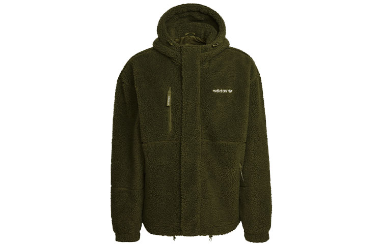adidas Originals Polar Fleece Logo Embroidered Hoodie Jacket Deep Olive Green Men HN0389