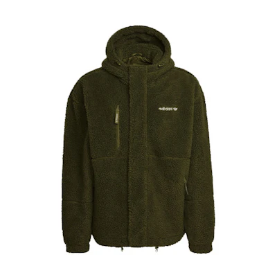 adidas Originals Polar Fleece Logo Embroidered Hoodie Jacket Deep Olive Green Men HN0389