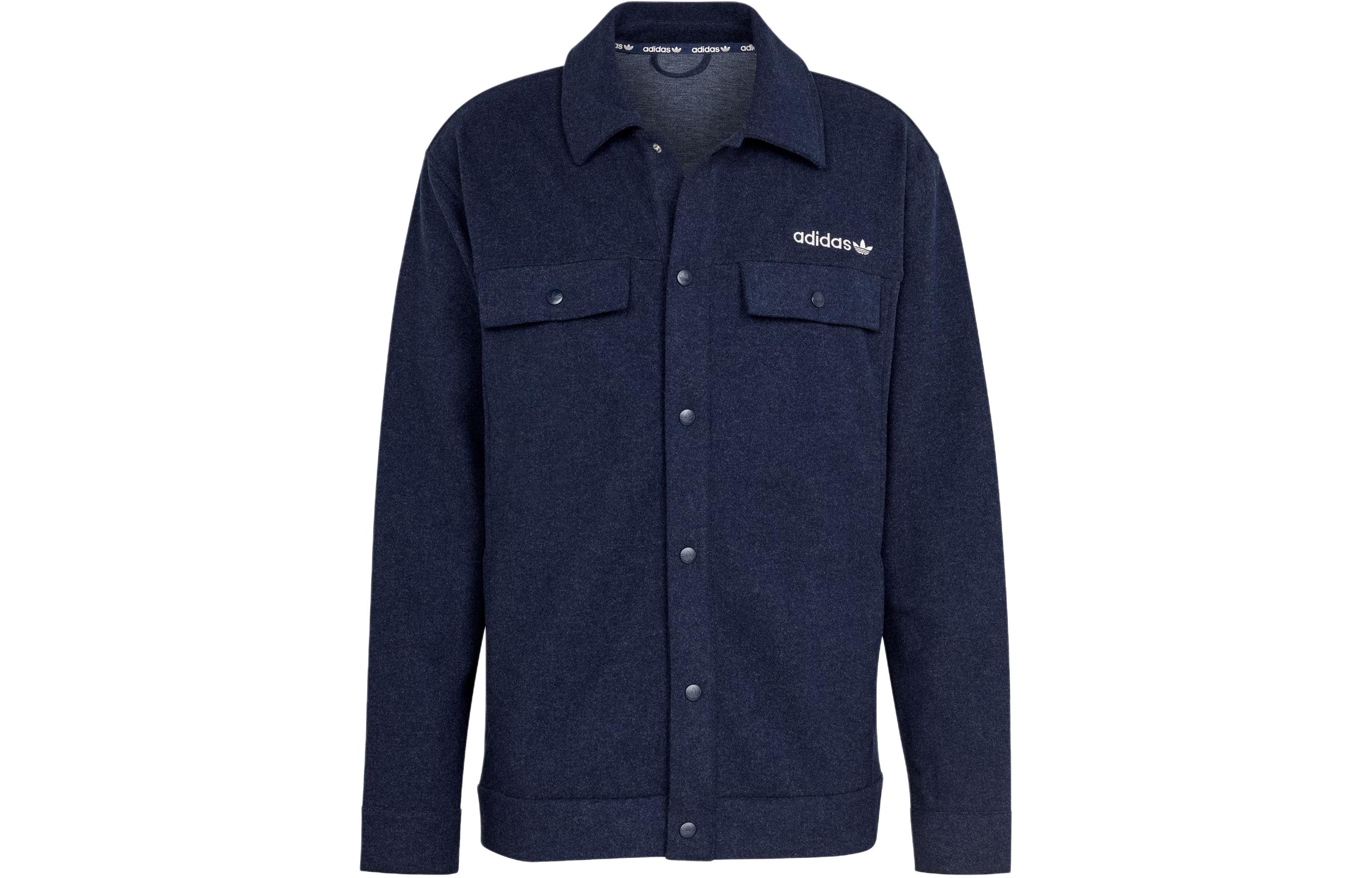 Order adidas Originals Premium Overshirt Navy Blue Logo Loose-Fit Jacket Shirt Men IS2045