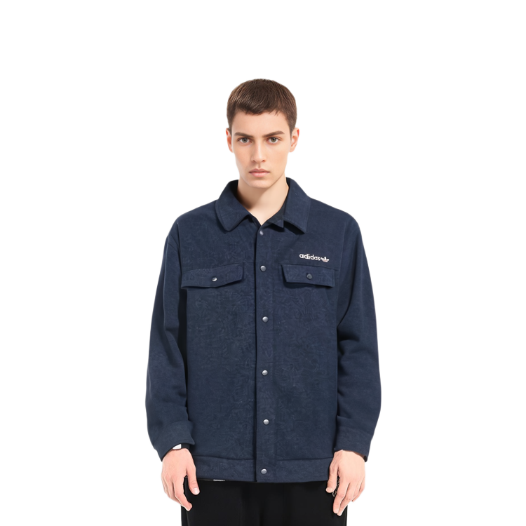 Details for adidas Originals Premium Overshirt Navy Blue Logo Loose-Fit Jacket Shirt Men IS2045
