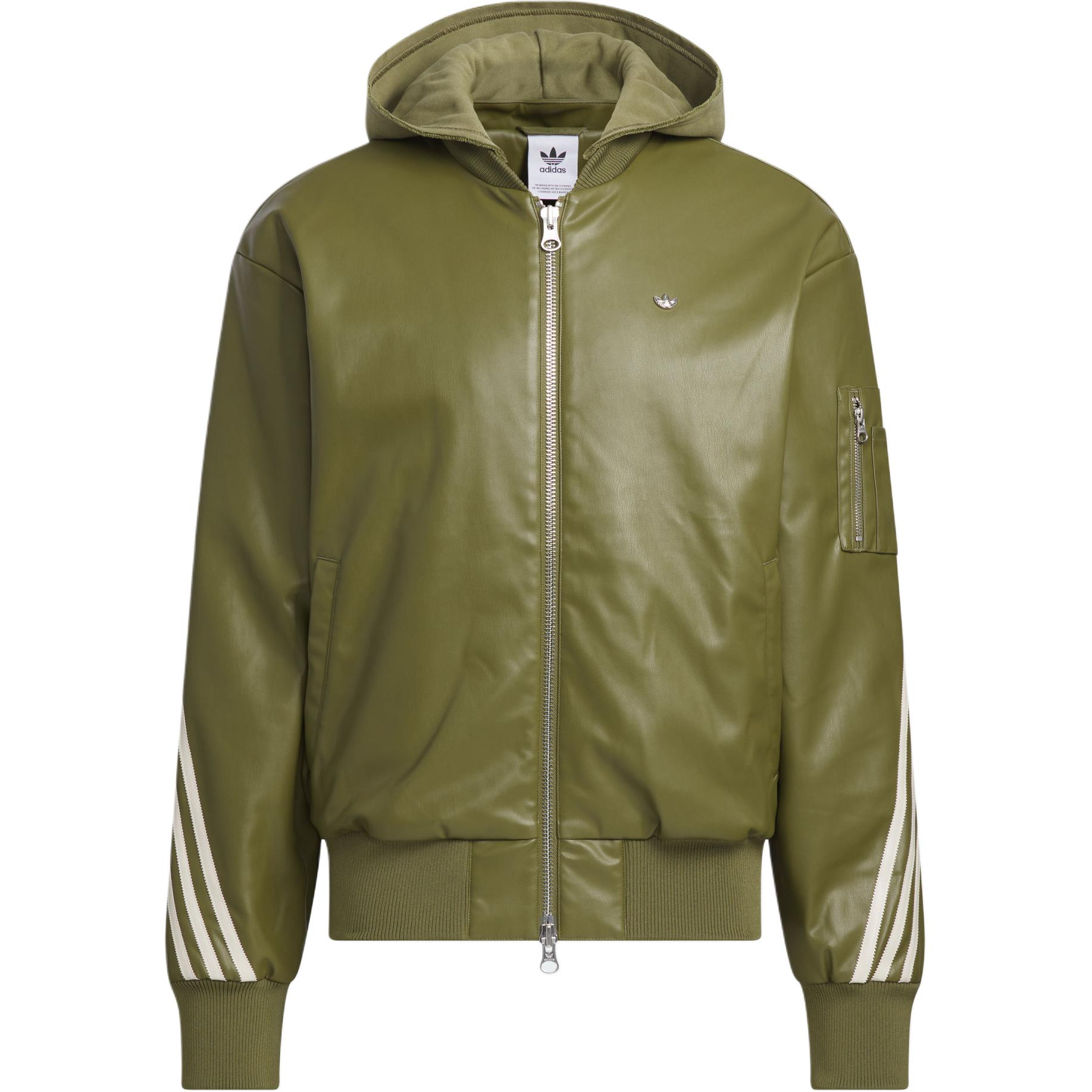 adidas Originals PU JKT Olive Green Logo Striped Bomber Jacket JL7557