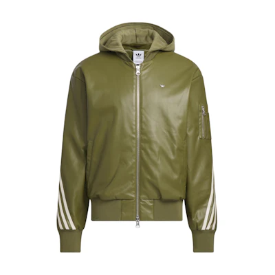 adidas Originals PU JKT Olive Green Logo Striped Bomber Jacket JL7557