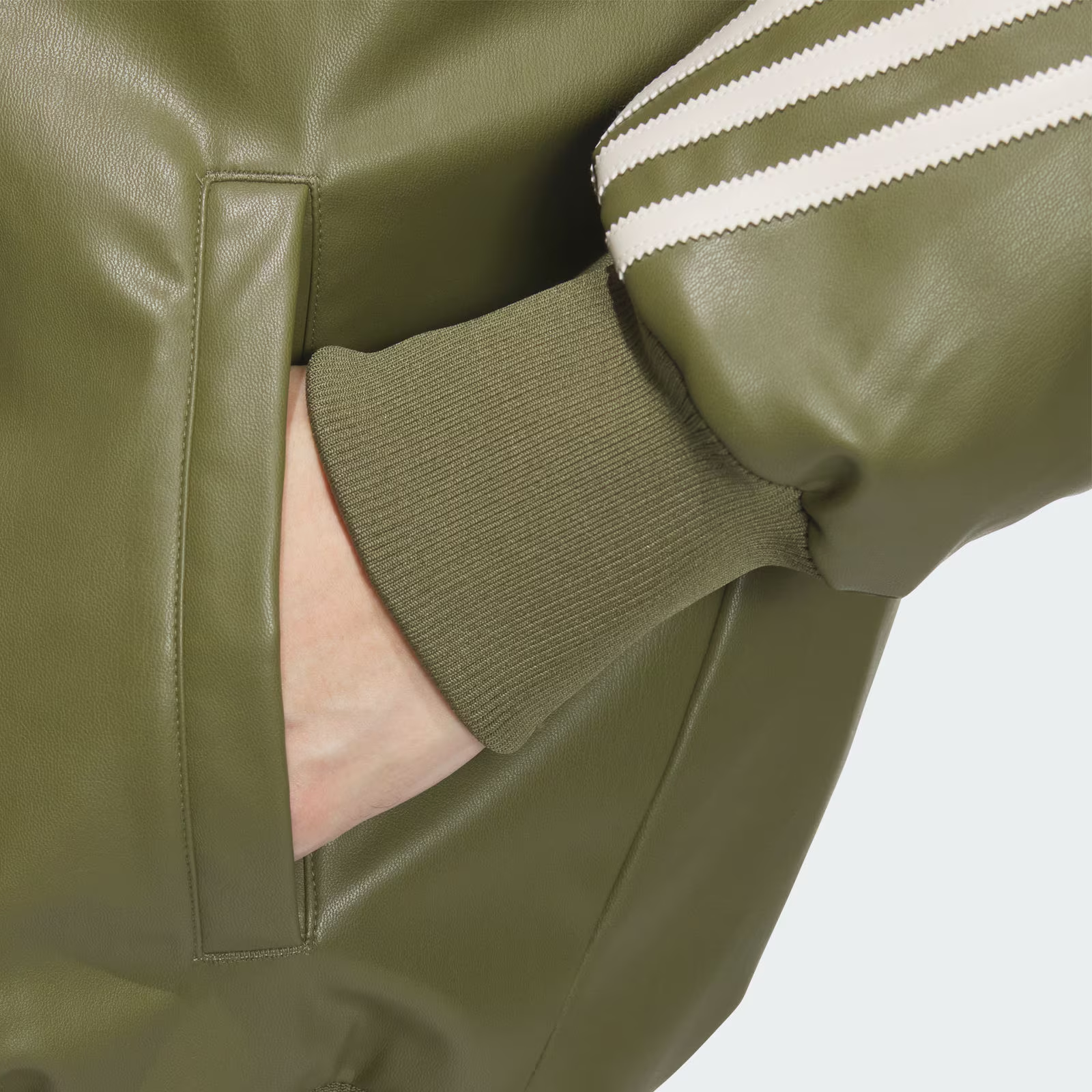 Details for 阿迪达斯三叶草PU夹克橄榄绿条纹标志飞行员外套 JL7557