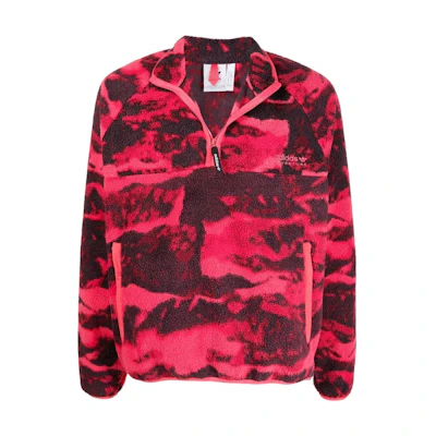 adidas Originals Red Camo Logo Embroidered Stand Collar Zip Jacket for Men H09075
