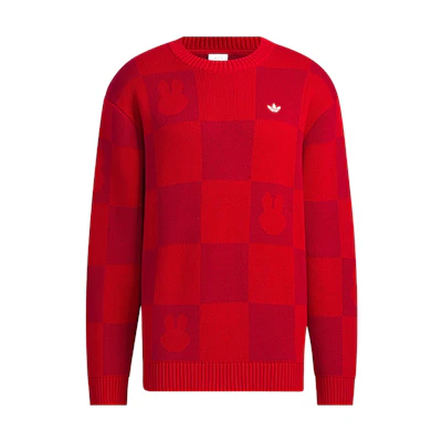 adidas Originals Red Checkered Logo Embroidered Unisex Casual Sweatshirt HY7273