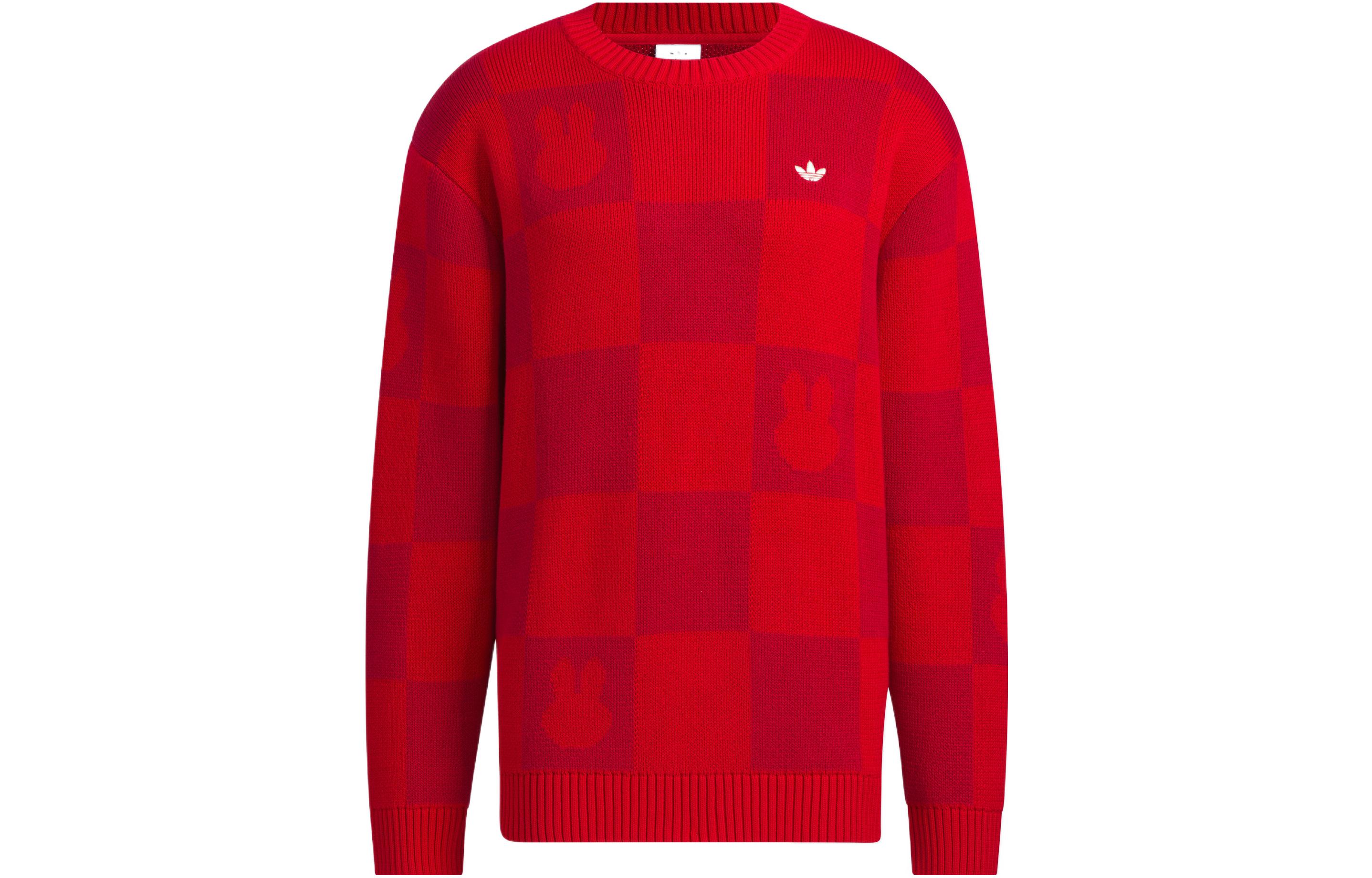 Order adidas Originals 紅色格紋刺繡logo男女休閒運動衫 HY7273