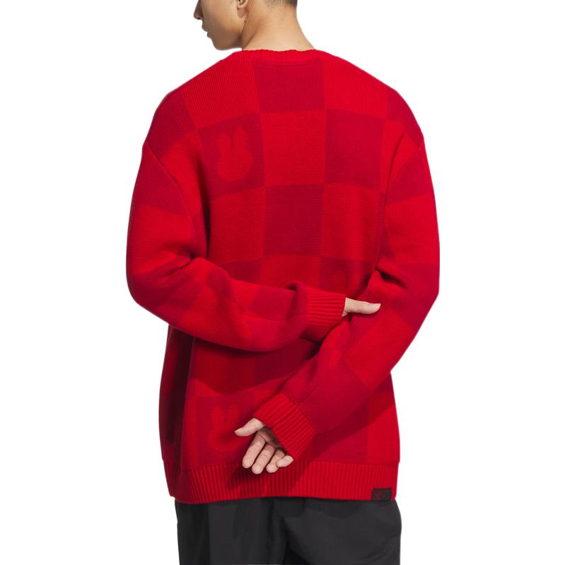 Shop adidas Originals 紅色格紋刺繡logo男女休閒運動衫 HY7273