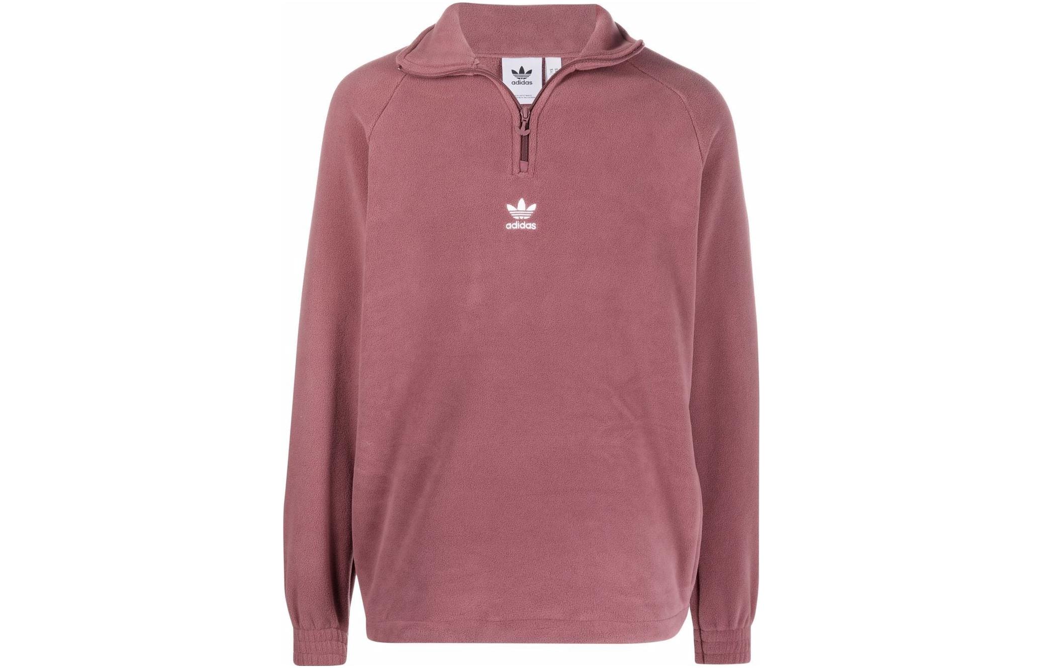 adidas Originals Red Jacket with Solid Logo Print and Stand Collar Zip HF1990