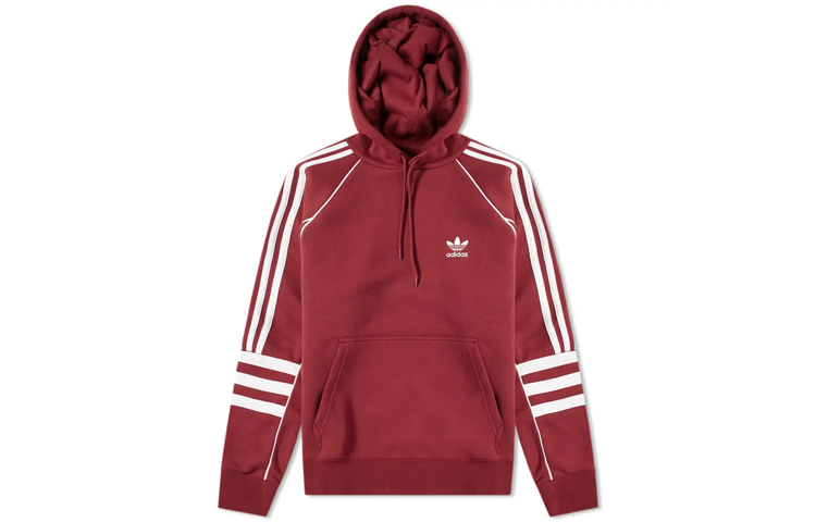 adidas Originals Red Striped Logo Print Fleece Hoodie DJ2859