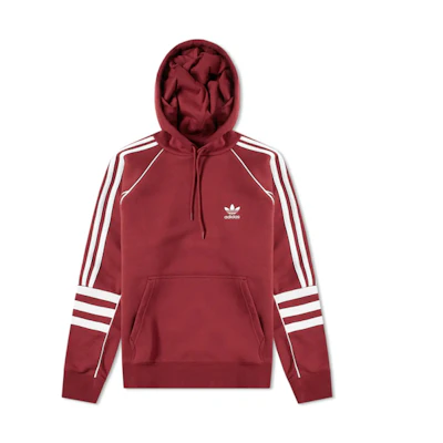adidas Originals Red Striped Logo Print Fleece Hoodie DJ2859