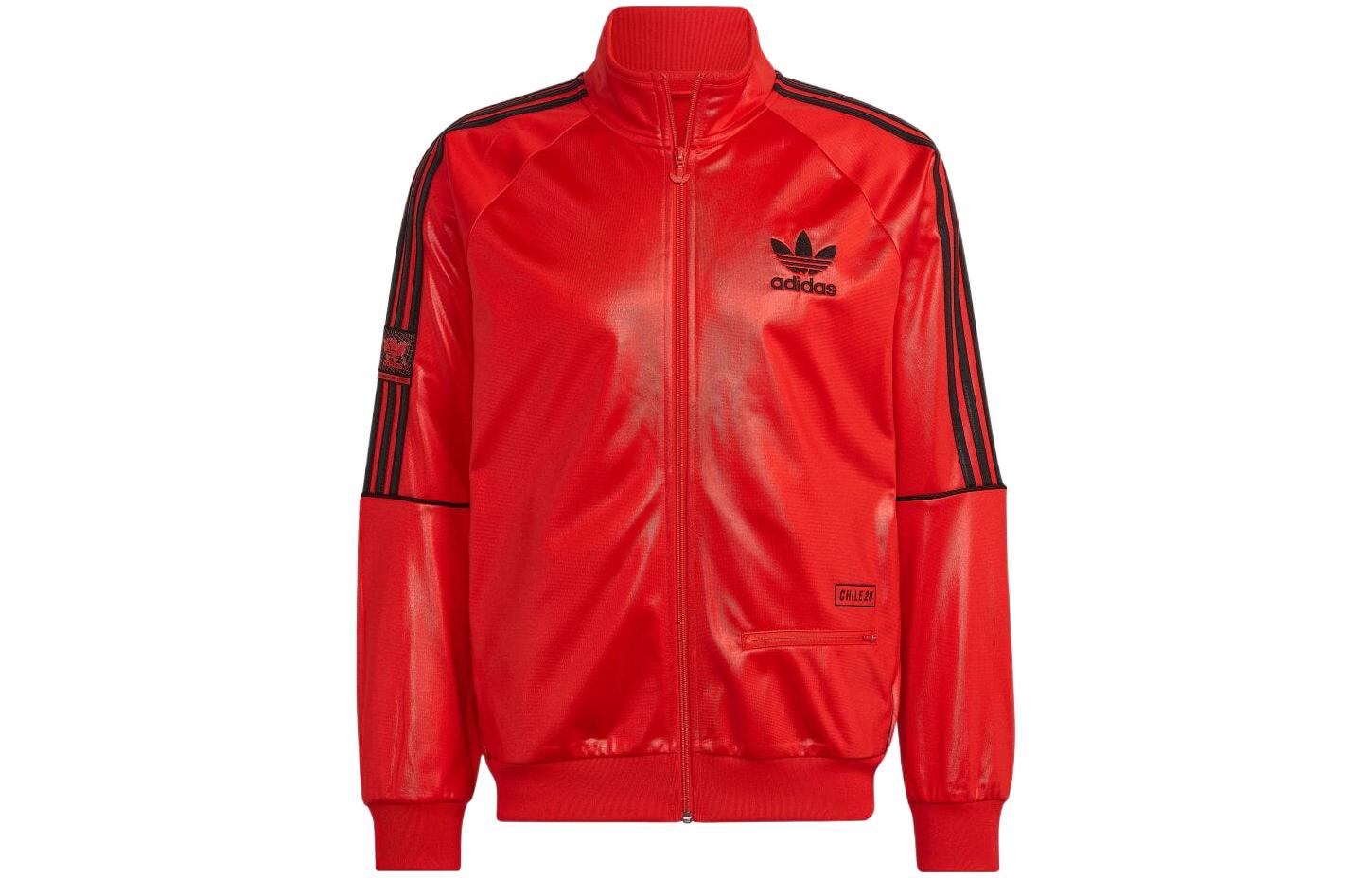 adidas Originals Red Striped Logo Print Long Sleeve Jacket for Men HR4215