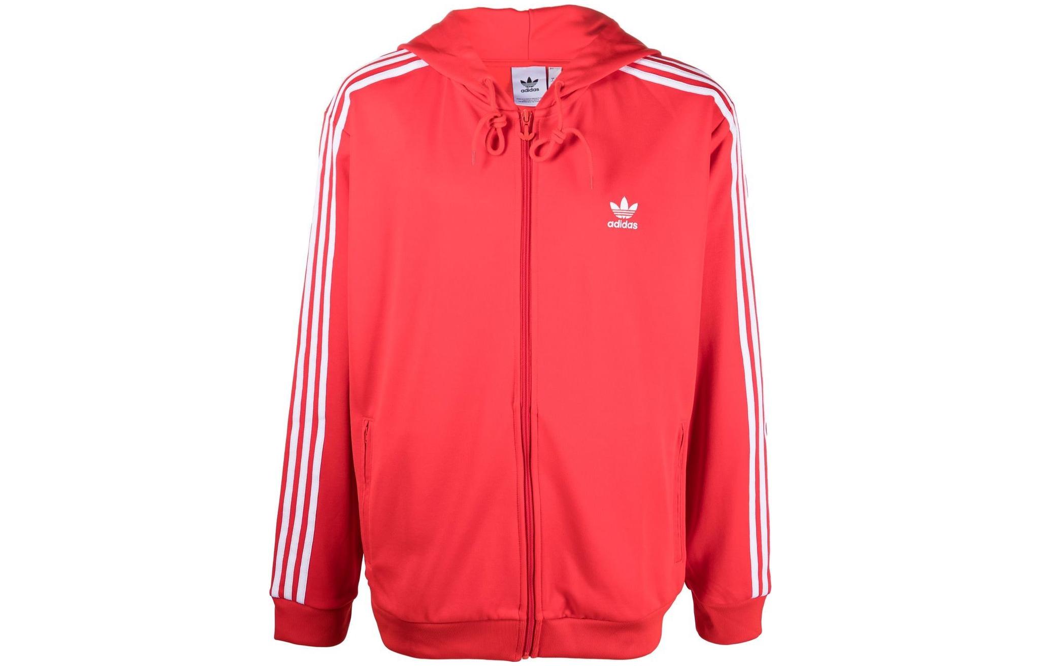 adidas Originals Red Zip-Up Hoodie with Trefoil Logo Print HB9513