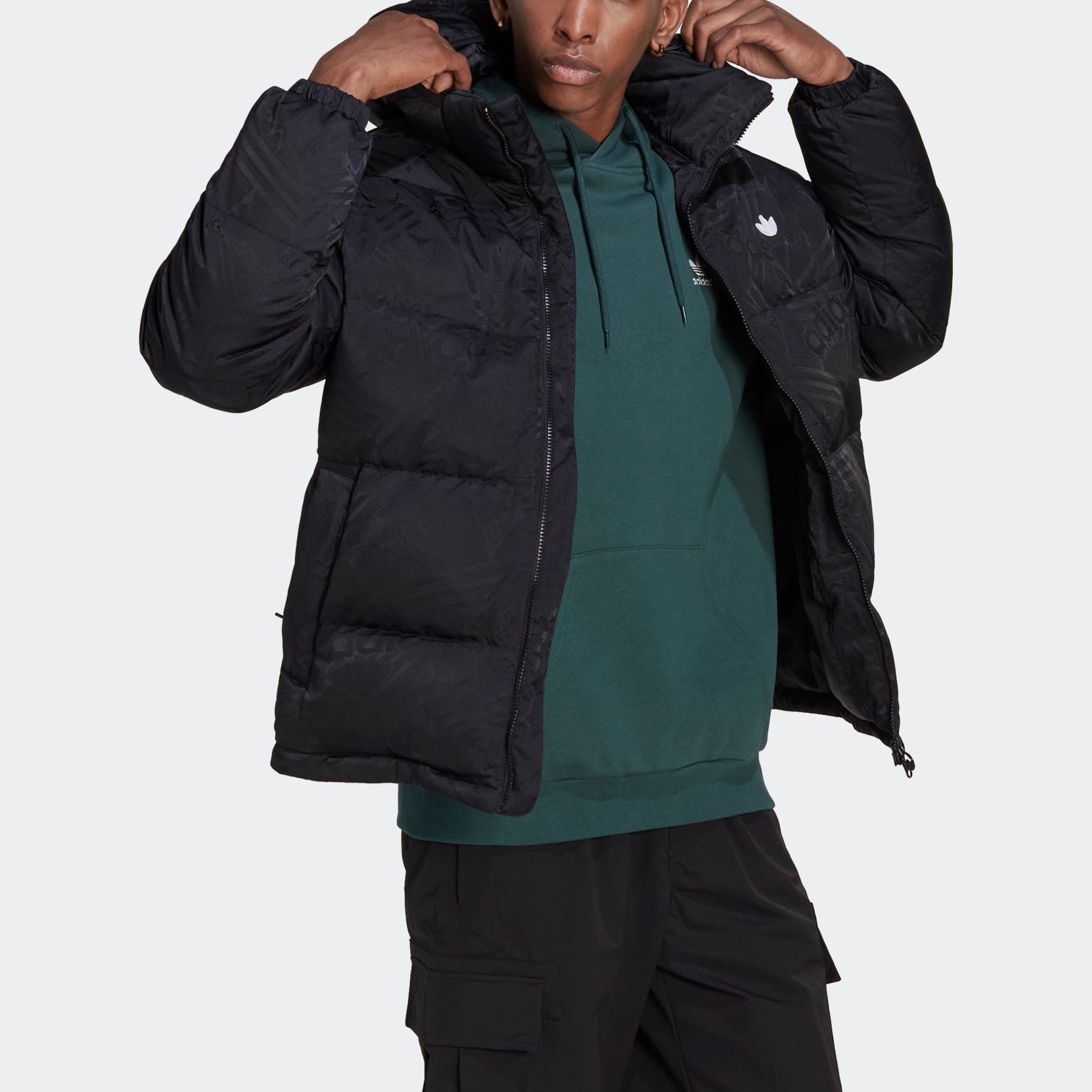 Details for adidas Originals REKIVE Down Puffer Jacket Black  Casual Hooded Coat. HL9218