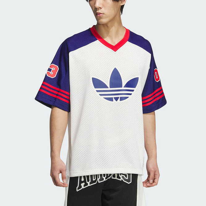 Lookbook adidas Originals 復古拼接條紋T恤 藍白配色 男女款 JC6801-1
