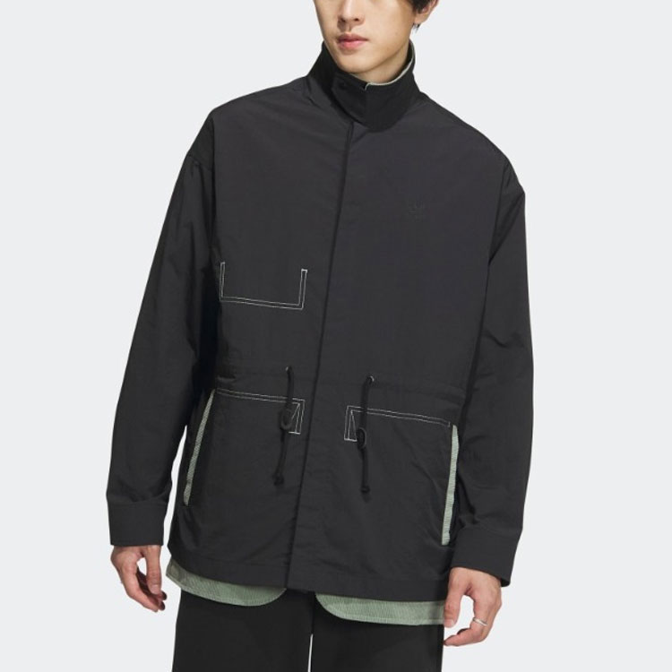 Lookbook adidas Originals Retro Embroidered Logo Button-Up Jacket Black HY7239