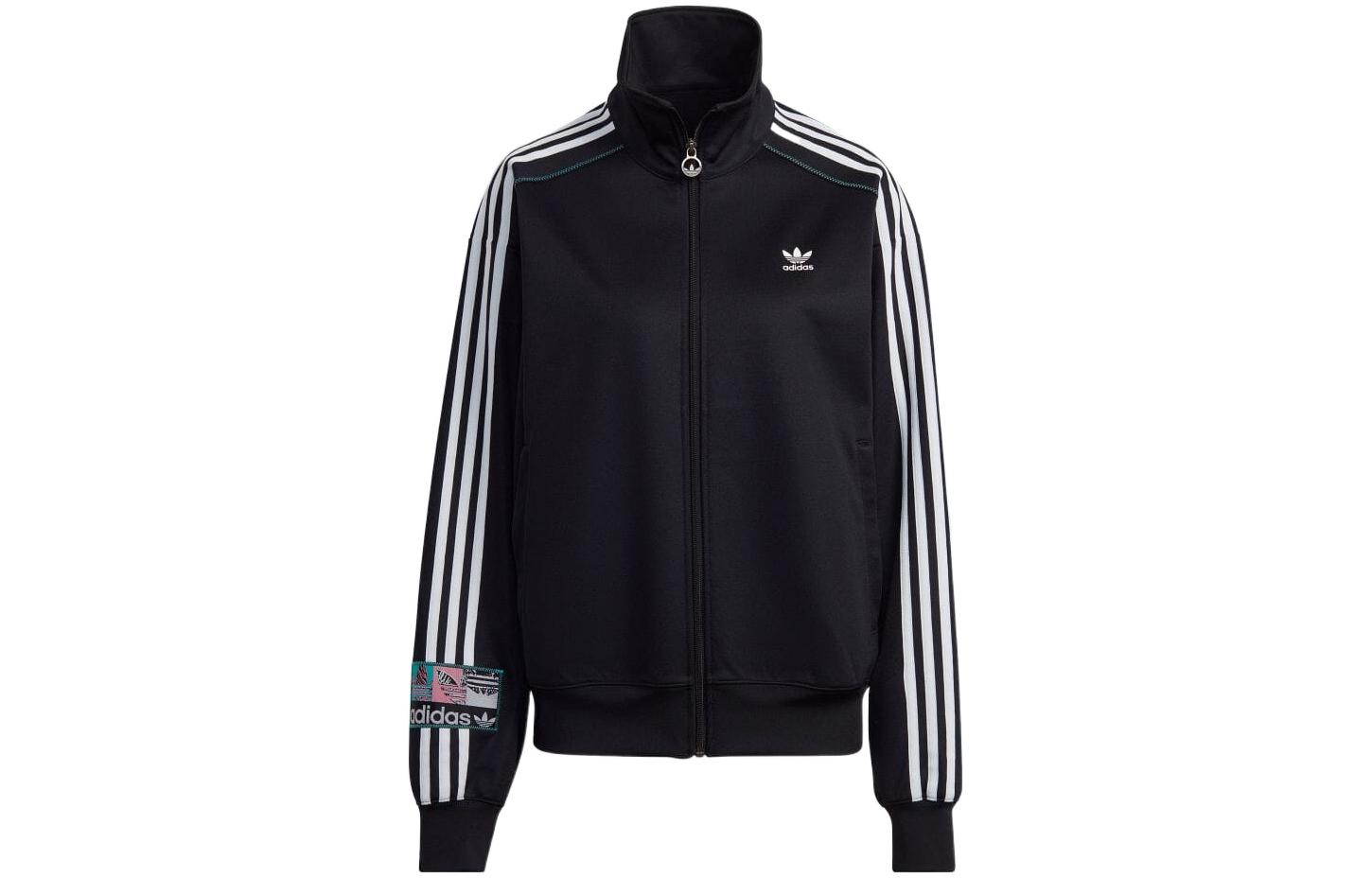 adidas Originals Retro Stripe Logo Embroidered Track Jacket Unisex Black Intl. HS2628