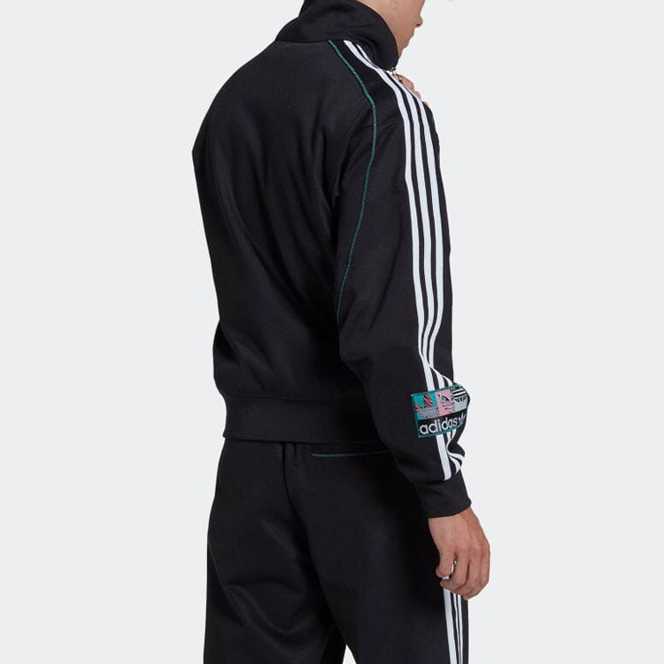 Shop adidas Originals 復古條紋刺繡LOGO運動外套 黑色 男女款 国际版 HS2628