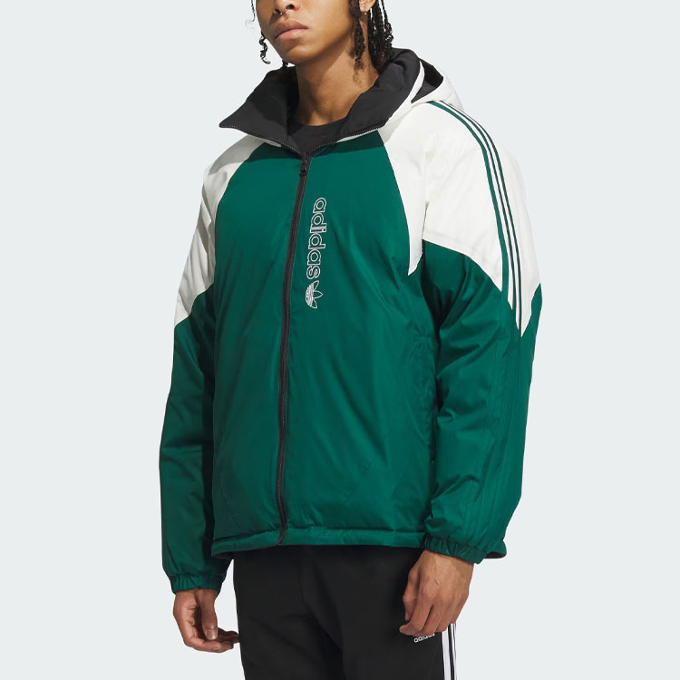 Shop adidas Originals 可翻轉600填充羽絨外套 可拆帽 深綠/黑 IU4827