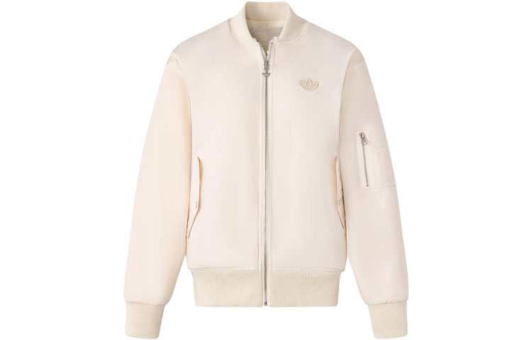 adidas Originals Reversible Fur Bomber Jacket White Embroidered Logo JE6124