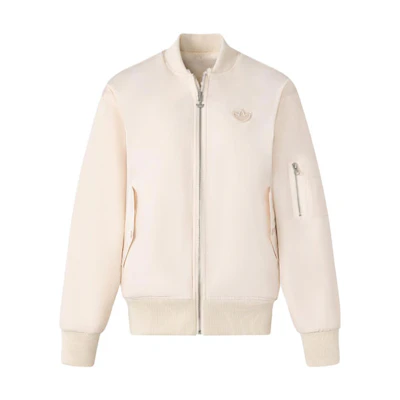 adidas Originals Reversible Fur Bomber Jacket White Embroidered Logo JE6124
