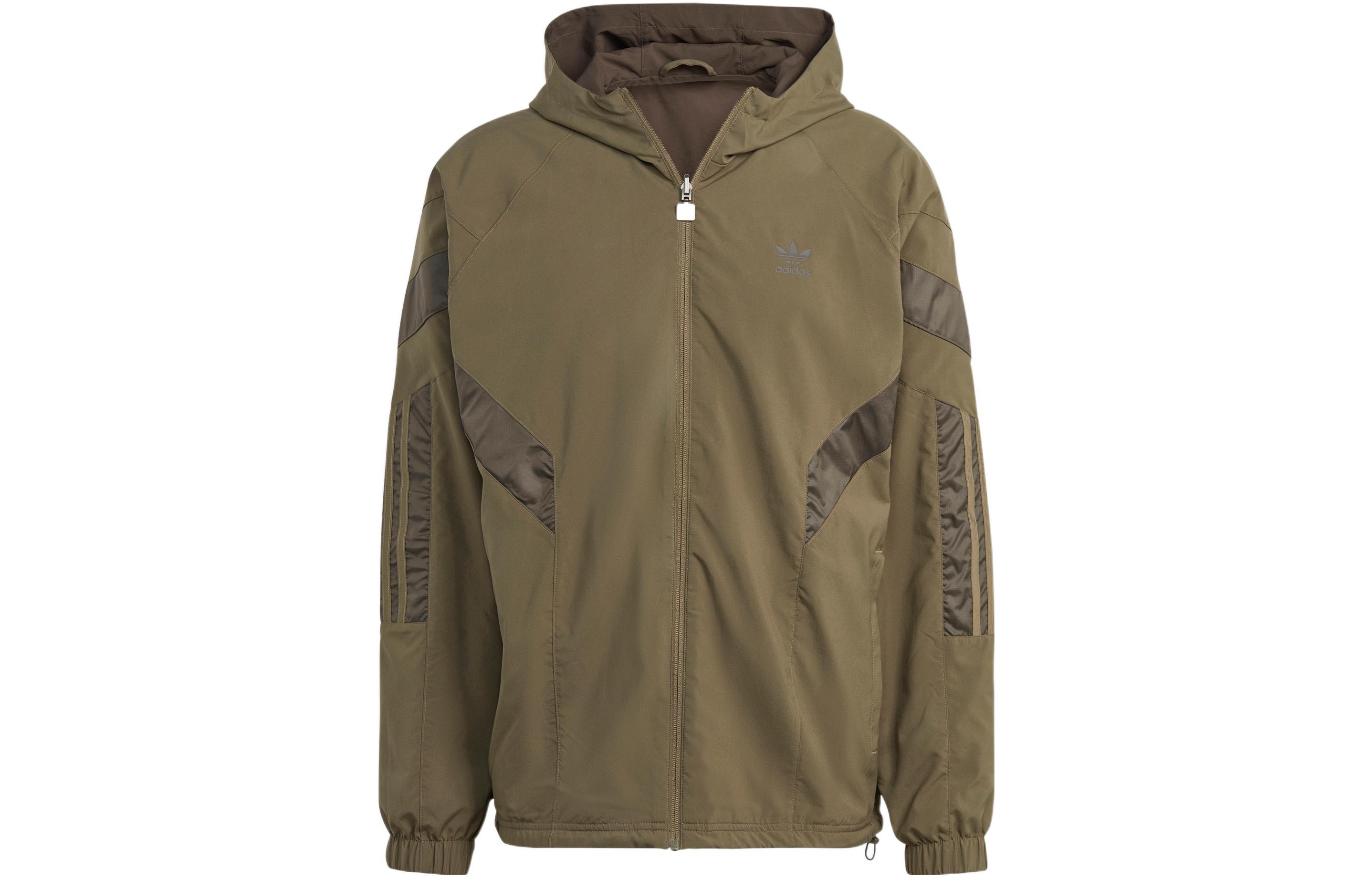 adidas Originals Reversible Retro College-Style Hoodie Jacket Olive Green Mens HR8592