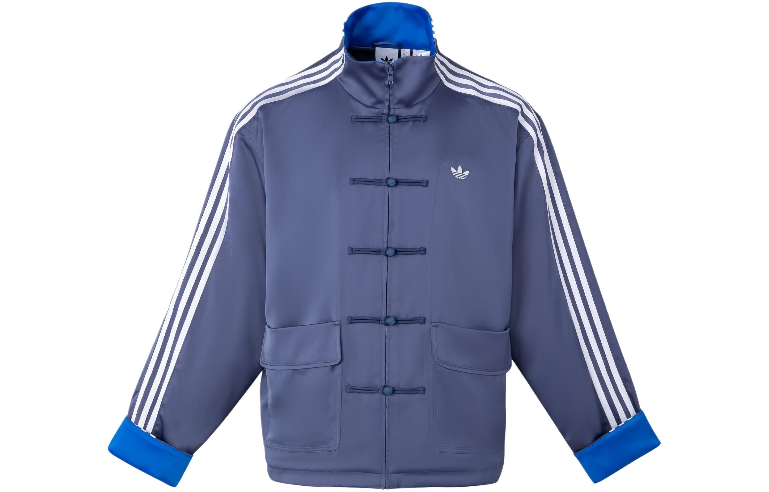 adidas Originals Satin Chinese Style Stand Collar Jacket Ink Blue Unisex JC9262