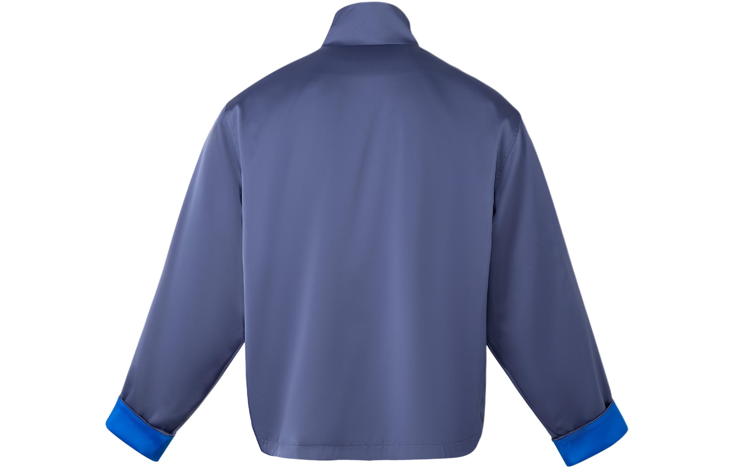 Lookbook 阿迪达斯三叶草中式立领缎面夹克 深蓝色 男女同款 JC9262