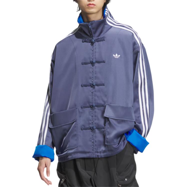 Shop 阿迪达斯三叶草中式立领缎面夹克 深蓝色 男女同款 JC9262