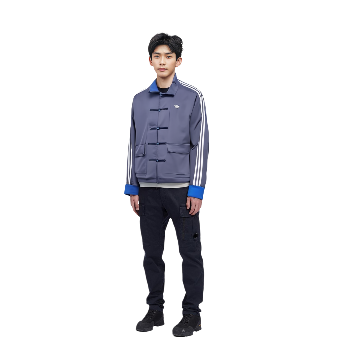 Sizing 阿迪达斯三叶草中式立领缎面夹克 深蓝色 男女同款 JC9262
