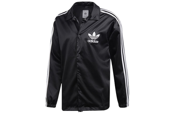 adidas Originals Satin Coach Jacket Black Long Sleeve Button-Up DV1617