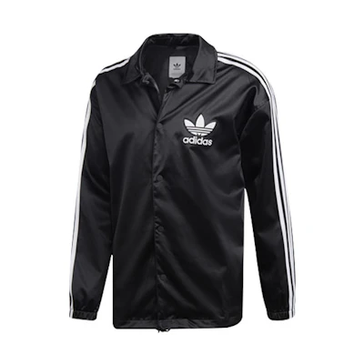 adidas Originals Satin Coach Jacket Black Long Sleeve Button-Up DV1617