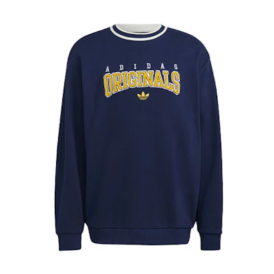adidas Originals Script Crew Retro Fleece Sweatshirt Navy Blue - HF9224