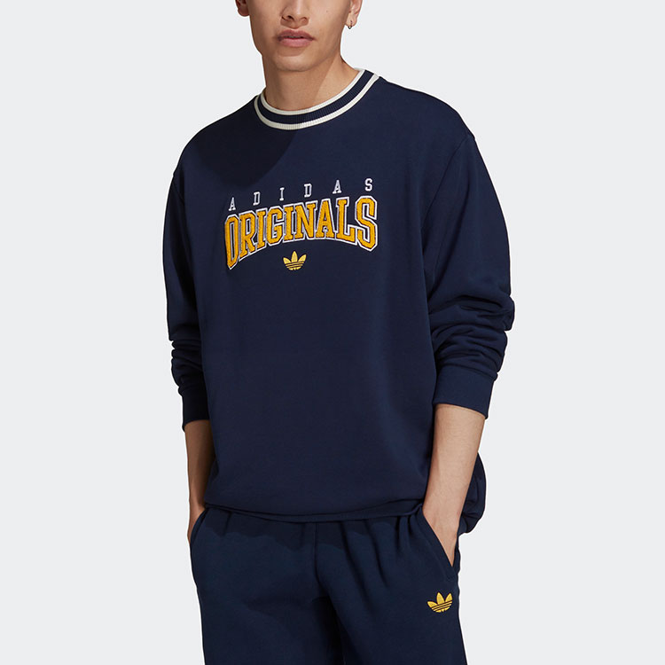 Lookbook adidas Originals 復古徽標長袖刷毛套頭衫 深藍色 HF9224