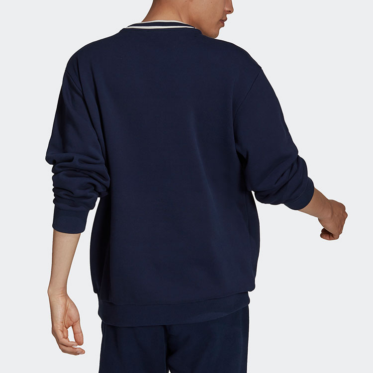 Shop adidas Originals 復古徽標長袖刷毛套頭衫 深藍色 HF9224