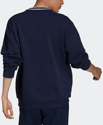 adidas Originals 復古徽標長袖刷毛套頭衫 深藍色 HF9224 Shop adidas Originals 復古徽標長袖刷毛套頭衫 深藍色 HF9224