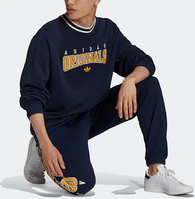 adidas Originals 復古徽標長袖刷毛套頭衫 深藍色 HF9224 Purchase adidas Originals 復古徽標長袖刷毛套頭衫 深藍色 HF9224
