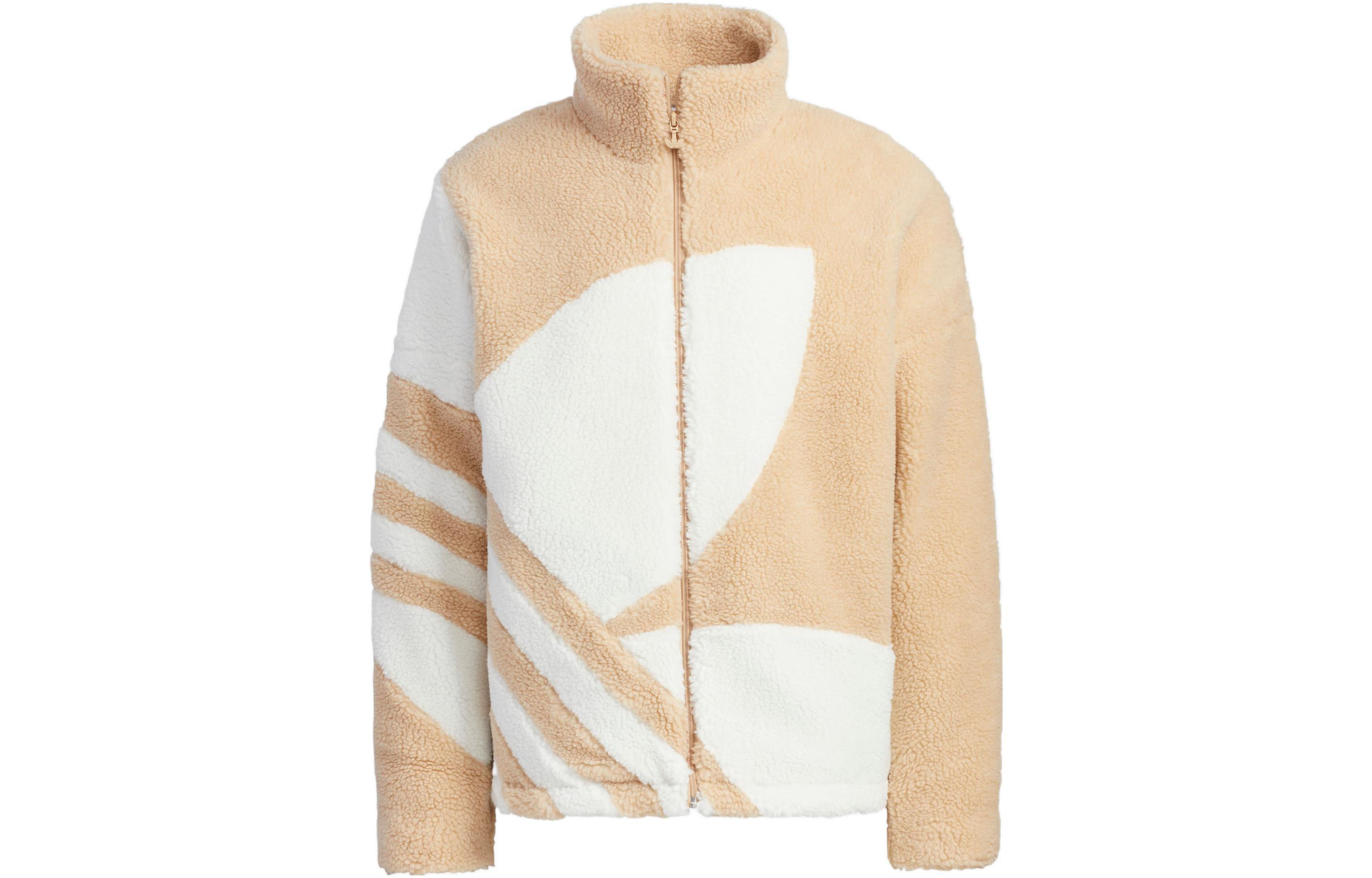 adidas Originals Sherpa Track Jacket Brown Unisex with Striped Logo & Zip-Up Design HR3487