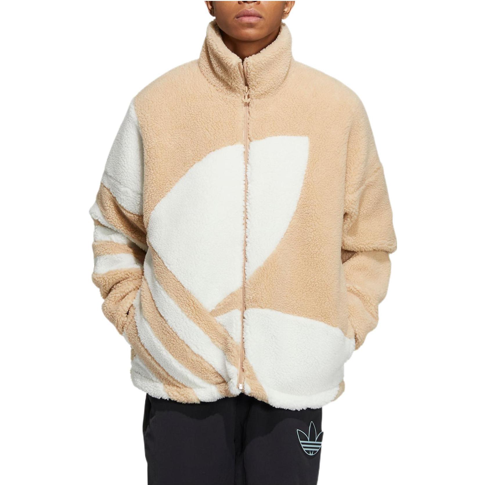 Lookbook 아디다스 오리지널스 브라운 셰르파 트랙 재킷 유니섹스 스트라이프 로고 집업 HR3487