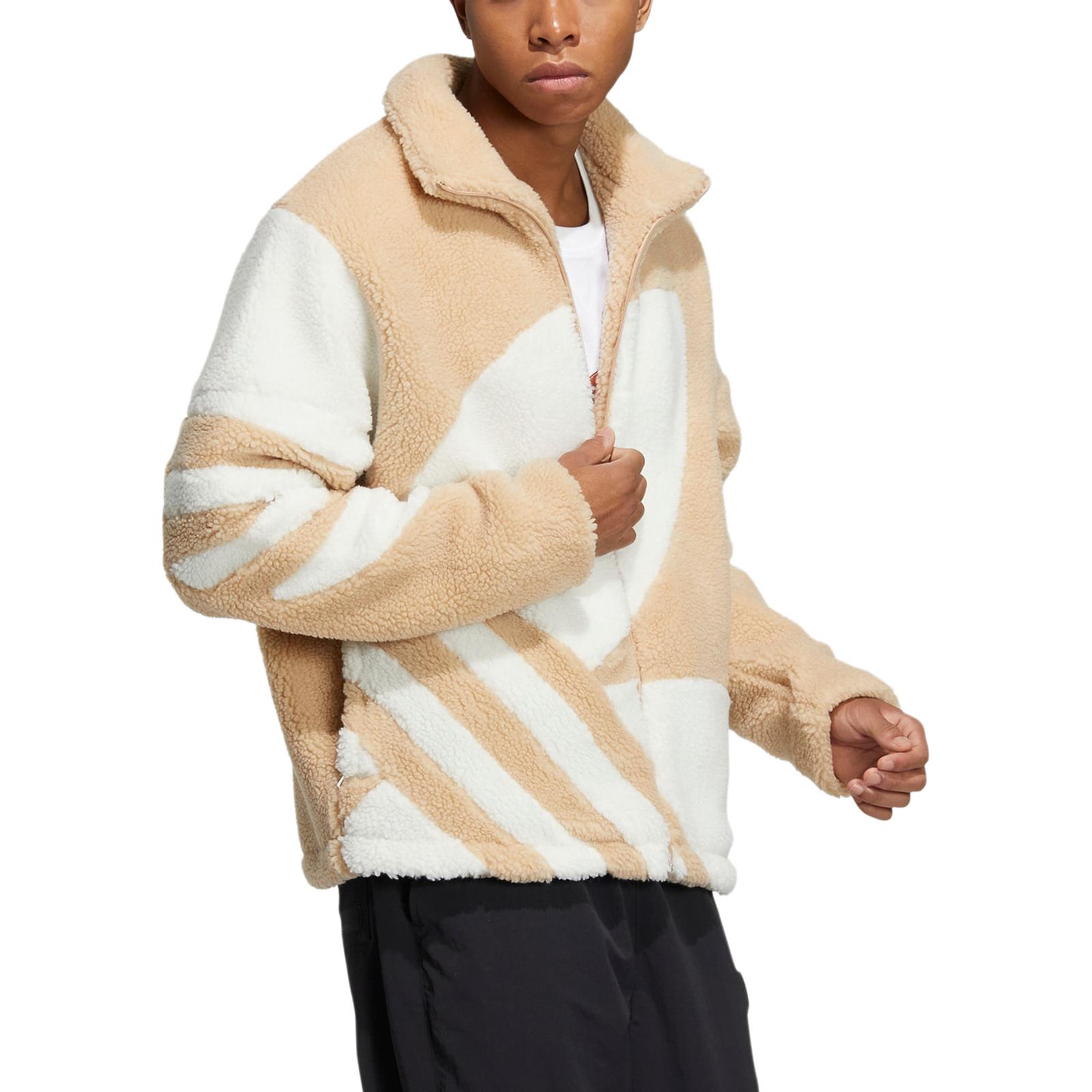 Details for 아디다스 오리지널스 브라운 셰르파 트랙 재킷 유니섹스 스트라이프 로고 집업 HR3487