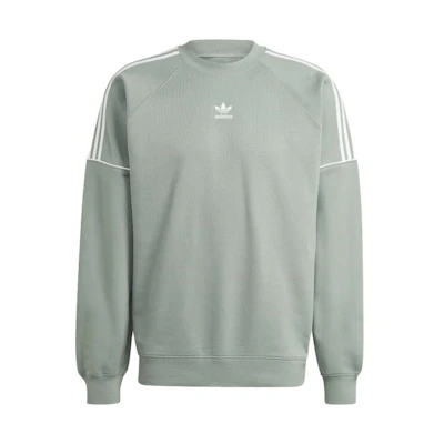adidas Originals Silver Green Striped Logo Embroidered Crewneck Sweatshirt IB8696