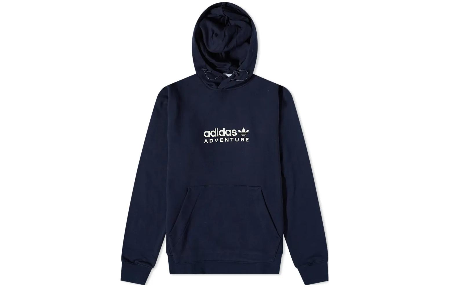 adidas Originals Solid Blue Hoodie with Embroidered Logo for Men HK5004