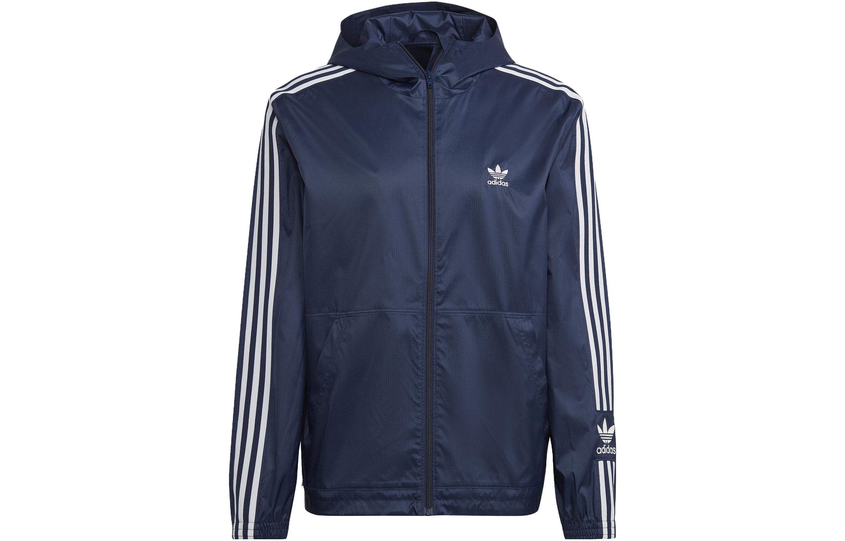adidas Originals Solid Color Blue Hoodie Jacket for Men HL2195